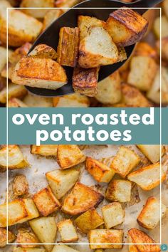 oven roasted potatoes with text overlay that reads oven roasted potatoes