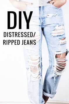 Distressed Jeans Diy, Diy Distressed Jeans, Diy Ripped Jeans, Diy Jeans, Trendy Swimwear, Jeans Diy, Old Jeans, Clothing Hacks, Ladies Dress Design