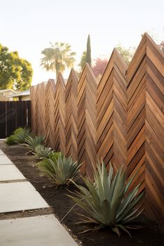 a row of wooden fence with succulents next to it