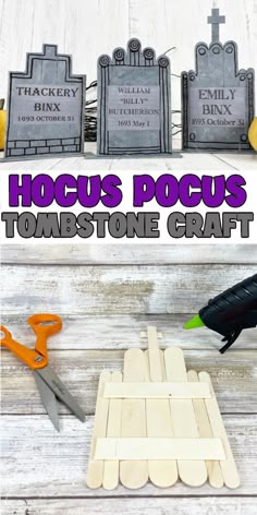 this is an easy to make halloween craft for kids that includes pops and tombstones