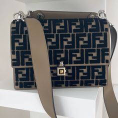 Fendi Kan I Bag Velvet Medium Designer Monogram Canvas Satchel For Evening, Designer Beige Flap Bag For Evening, Evening Satchel With Detachable Strap In Monogram Canvas, Evening Monogram Canvas Satchel With Detachable Strap, Beige Monogram Canvas Bag For Evening, Fendi Kan I Bag, Fendi Kan I, Fendi Bags, Limited Time