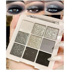 evpct 9 Colors Black Smokey Grey Gray Silver Glitter Shimmer Eye Shadow Makeup Palette Highly Pigmented Black Glitter Eyeshadow Makeup Palette sombra negra para ojos para ojos brillantes Black Glitter Eyeshadow, Glitter Eyeshadow Makeup, Black Smokey, Black Glitter