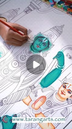 a person is drawing on paper with colored pencils