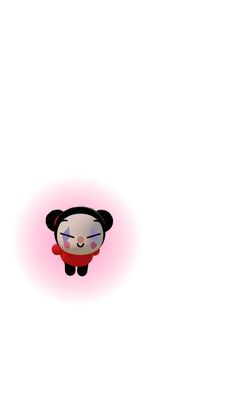 an animated panda bear with big eyes on a white background and pink light behind it