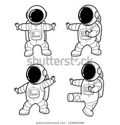 an astronaut in four different poses