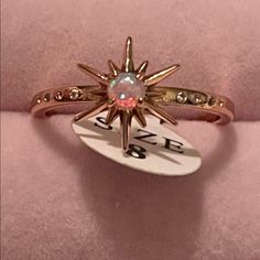 Goldplated Opal Light And Quality European Crystal Ring Size 10 Unworn Moon Opal Ring, Starburst Engagement Ring, Celestial Rings, Gold Opal Engagement Ring, Star Wedding Band, Character Accessories, Starburst Ring, Rose Gold Opal Ring, Unique Opal