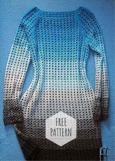 a blue and white sweater with the words free pattern on it's back side