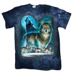 Decked-Out-Duds Tie Dyed Shirts Size: M.  Color: Blue.  Gender: male.  Age Group: adult.  Pattern: graphic. Moon Graphic Tee, Animal Sweater, Moon Graphic, Wolf Shirt, Tie Dye Outfits, Wolf Moon, Wolf T Shirt, Tie Dye Shirts, Wolf Pack