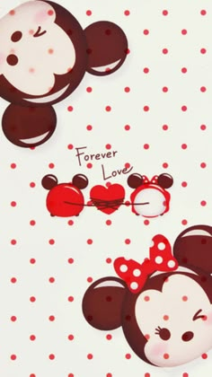 two minnie mouse magnets with the words forever love on them