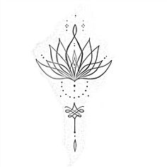 a black and white drawing of a flower with an arrow on it's side