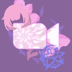 a pink and purple flower with leaves on the bottom right corner, in front of an image of a woman's face