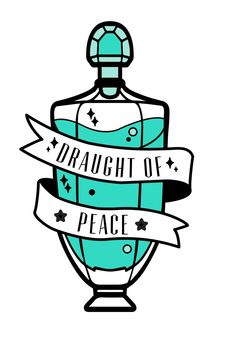 a bottle with a ribbon around it and the words draught of peace written on it