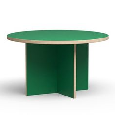 a round table with an open green base