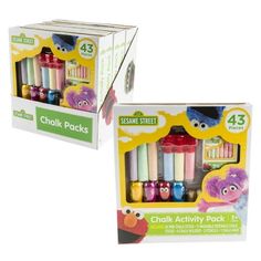 the sesame street chalk activity pack is in its box and it's also on sale