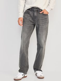 Loose Built-In Flex Jeans | Old Navy Gray Jeans Men, Grey Jeans Outfit, Men Jeans Loose, Grey Jeans Men, Jeans Outfit Men, Leg Model, True Winter, Work Jeans, Old Navy Men