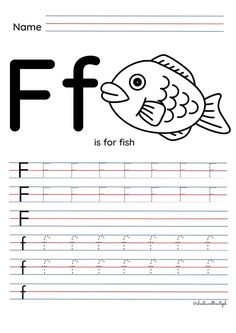 the letter f is for fish worksheet with an image of a fish on it