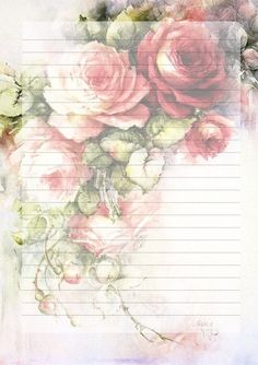 a bouquet of roses on top of a piece of paper with lines in the middle