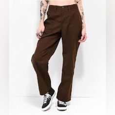 Nwt Price Includes Shipping These Vans And Karina Rozunko Skate Pants Come In An Easy-To-Pair Brown Colorway Made Of A Soft Cotton Blend For Comfortable, All Day Wear. This Style Features Button-And-Fly Closure, Dual Slash Hand Pockets, And Dual Back Patch Pockets For Easy Organization Of The Items You Want To Keep Close. Adorning The Front Left Pocket Are Two Embroidered Hearts With An Arrow Shooting Through The Two Of Them For A Bit Of A Loving Touch. Product Details: Brown Skate Pants From Va Skateboard Pants, Vans Pants, Arrow Shooting, Vans Brown, Red Chinos, Chino Pants Women, Vans Shorts, Skate Pants, Embroidered Hearts