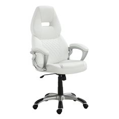 a white office chair sitting on top of a metal base