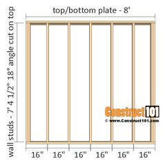 the top / bottom plate - 8'x8'is shown with measurements for each section