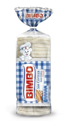 a bag of bread with an image of a teddy bear on the front and back