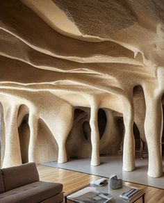 the living room is made out of rock formations