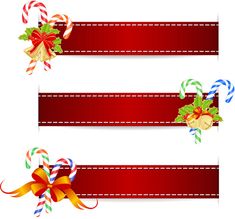 three christmas banners with candy canes and bows