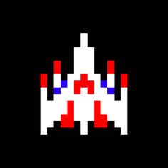 an old school computer game with red, white and blue squares on it's black background