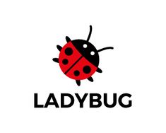 the ladybug logo is red and black, with dots on it's back