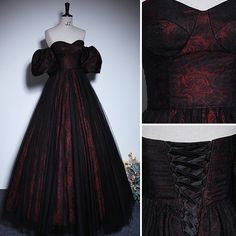 In stock or not: Shipping in 72 hours; Shown Color: Burgundy; Back Style: Crossed Straps; Embellishment: Backless; Hemline/Train: Floor-Length / Long; Material: Tulle; Neckline: Off-The-Shoulder; Occasion: Prom; Season: Fall, Spring, Summer; Sleeve: Short Sleeve; Trend Collections: Vintage / Retro; Silhouette: A-Line / Princess; Years: 2023; Alternative Prom Dress, Burgundy Prom Dresses, Gothic Prom Dress, Black Red Wedding, Prom Dresses 2023, Burgundy Prom, Dark Wedding, Burgundy Prom Dress, Prom Dress Inspiration