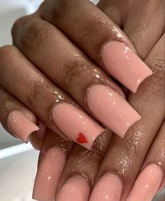 Heart Simple, Simple Acrylic, Drip Nails, Cute Acrylic Nail Designs, Acrylic Nails Coffin Pink