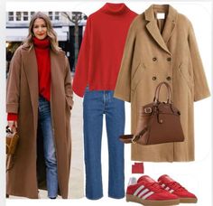 Fall In Canada, Red Sweater Outfit, Looks Adidas, City Break Outfit, Fall Chic, Winter Fashion Outfits Casual, Fall Outfit Ideas, Red Sweater, Coat Outfits