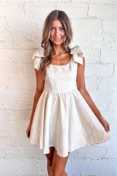 Cute & Girly Flare Mini Dress Grad Pics, Flare Mini Dress, Sweet Style, Feminine Look, Cream Dress, Flared Skirt, Flare Skirt, Your Outfit, Warm Weather