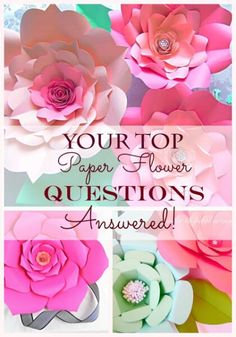 paper flowers with the words, your top paper flower questions answered on each page in this post