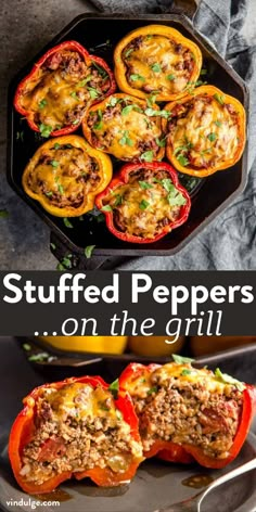 stuffed peppers are on the grill and ready to be eaten