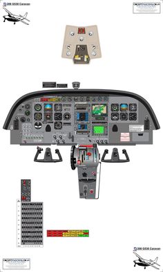 an image of the cockpit and controls in a small plane with other parts on it