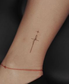 #leg tattoo #women's tattoo Anklet Tattoos For Women, Simple Leg Tattoos, Symbols Of Faith, Tiny Tattoos For Women, Tiny Wrist Tattoos, Crazy Tattoos, Cross Tattoos For Women, Religious Tattoo, Petite Tattoos