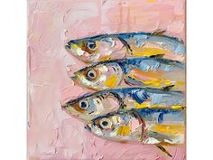 Oil Painting Easy Simple, Sardine Painting, Canvas For Kitchen, Fish Acrylic Painting, Fish Oil Painting, Impasto Artwork, Mediterranean Paintings, Dr Doolittle, Masterpieces Painting