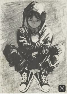 a drawing of a person sitting on the ground