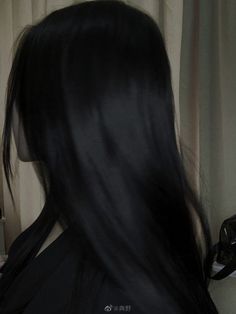 the back of a woman's head with long black hair