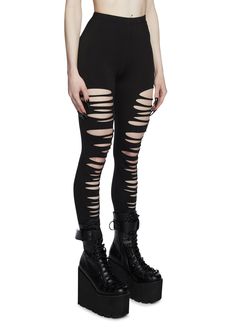 cuz you're infatuated with the darkness. Bewitch them under the full moon in these seductive leggings that have a high waist fit and a shredded design down the front. Related: Goth Pants, Clothing, Platform Boots, Black Aesthetic, and Lingerie. Soft Goth Outfits, Goth Bottoms, Fat Goth, Classy Goth, Goth Inspiration, Goth Leggings, Industrial Fashion, New Goth, Platform Boots Black