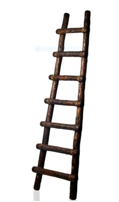 a wooden ladder made out of logs on a white background, with the top section missing