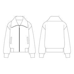 a drawing of a jacket that is white and has a black line on the front