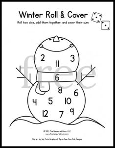 the winter roll and cover worksheet for numbers 1 - 10 with an image of a