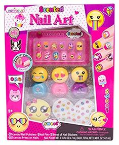 Amazon.com: Hot Focus Scented Nail Art Kit- Emoji Girls Nail Kit Includes 12 Press on Nails, 3 Nail Polishes, 31 Nail Stickers and a Nail File – Non-Toxic Water Based Peel Off Nail Polish: Toys & Games Peel Off Nail Polish, Art Emoji, Winking Emoji, Emoji Birthday Party, Water Based Nail Polish, Girl Spa Party, Emoji Design, Girl Emoji