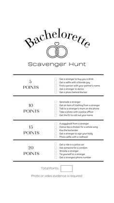 the scavenger hunt for bachelors is shown in this black and white photo