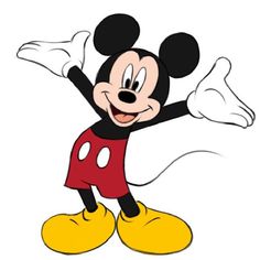 a cartoon mickey mouse with his arms in the air and one hand out to the side