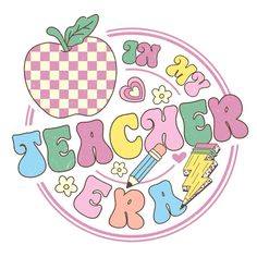 an apple, pencils, and checkerboard on a plate with the words teacher's day written in it