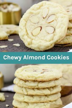 chewy almond cookies stacked on top of each other