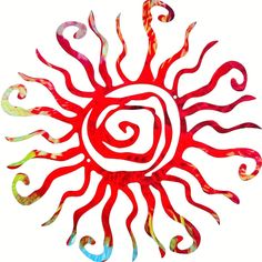 a red sun with swirls painted on it